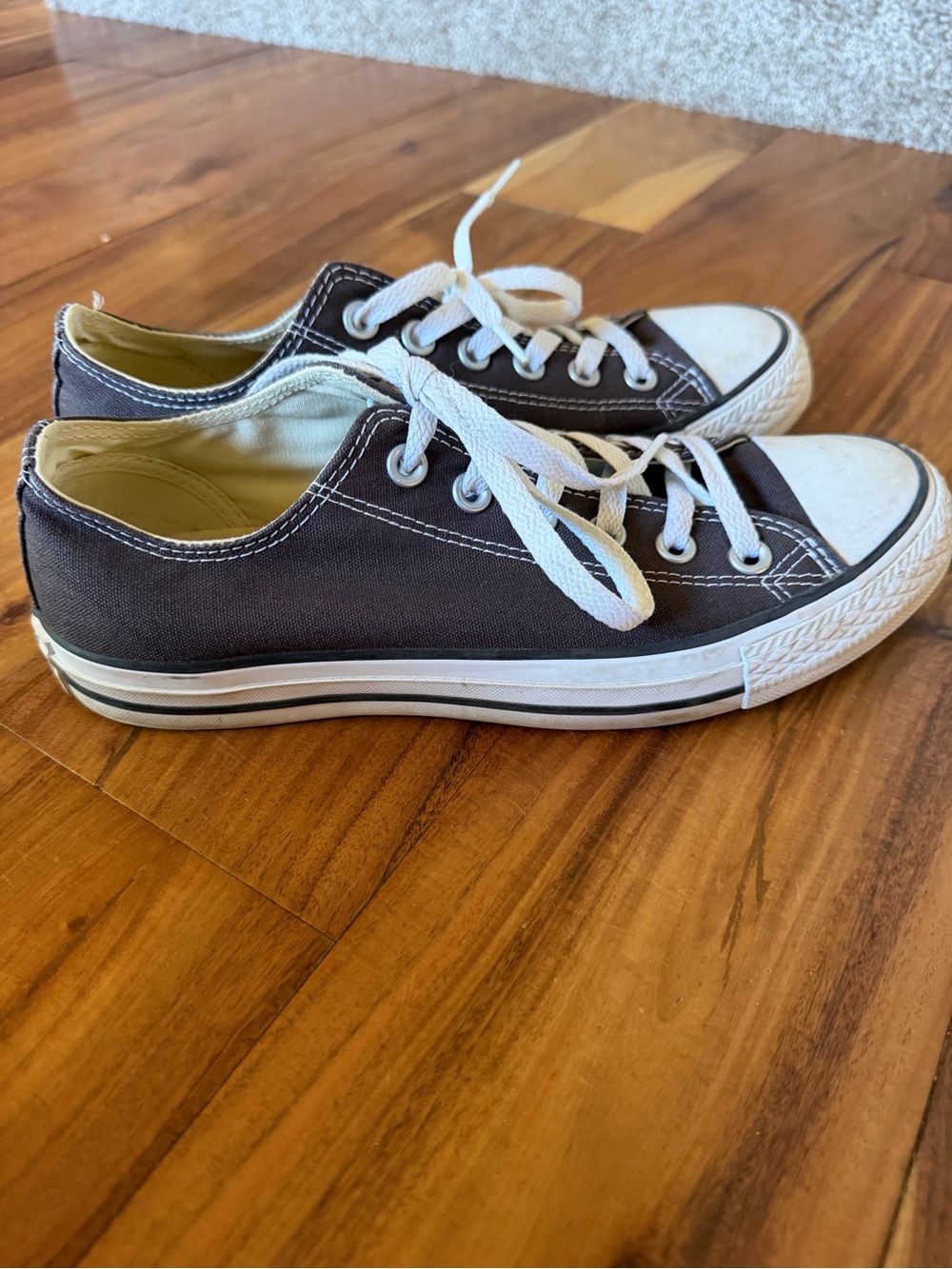 Converse Women’s Low-Top Canvas Sneakers in Brown with White Accents - Picture 2 of 6